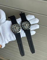 Heryi Square Skeleton Men's Watch | Silicone Strap, Transparent Dial