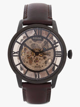 Fossil Skeleton Automatic Men's Watch | Black Case, Brown Leather Strap