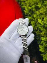 Emporio Armani Women's Watch | Silver Stainless Steel, White Dial with Crystal Markers