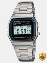 CASIO Vintage A158WA-1DF Black Dial Silver Stainless Steel Band Digital Watch  - For Men & Women D011