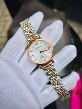 Emporio Armani Women's Watch | Silver Stainless Steel, White Dial with Crystal Markers