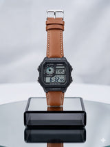 Casio Vintage World Time Digital Watch AE-1200WHL | Leather Strap