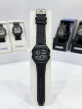 Casio Vintage World Time Digital Watch AE-1200WHL | Leather Strap