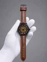 Fossil Skeleton Automatic Men's Watch | Black Case, Brown Leather Strap