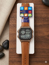 Casio Vintage World Time Digital Watch AE-1200WHL | Leather Strap